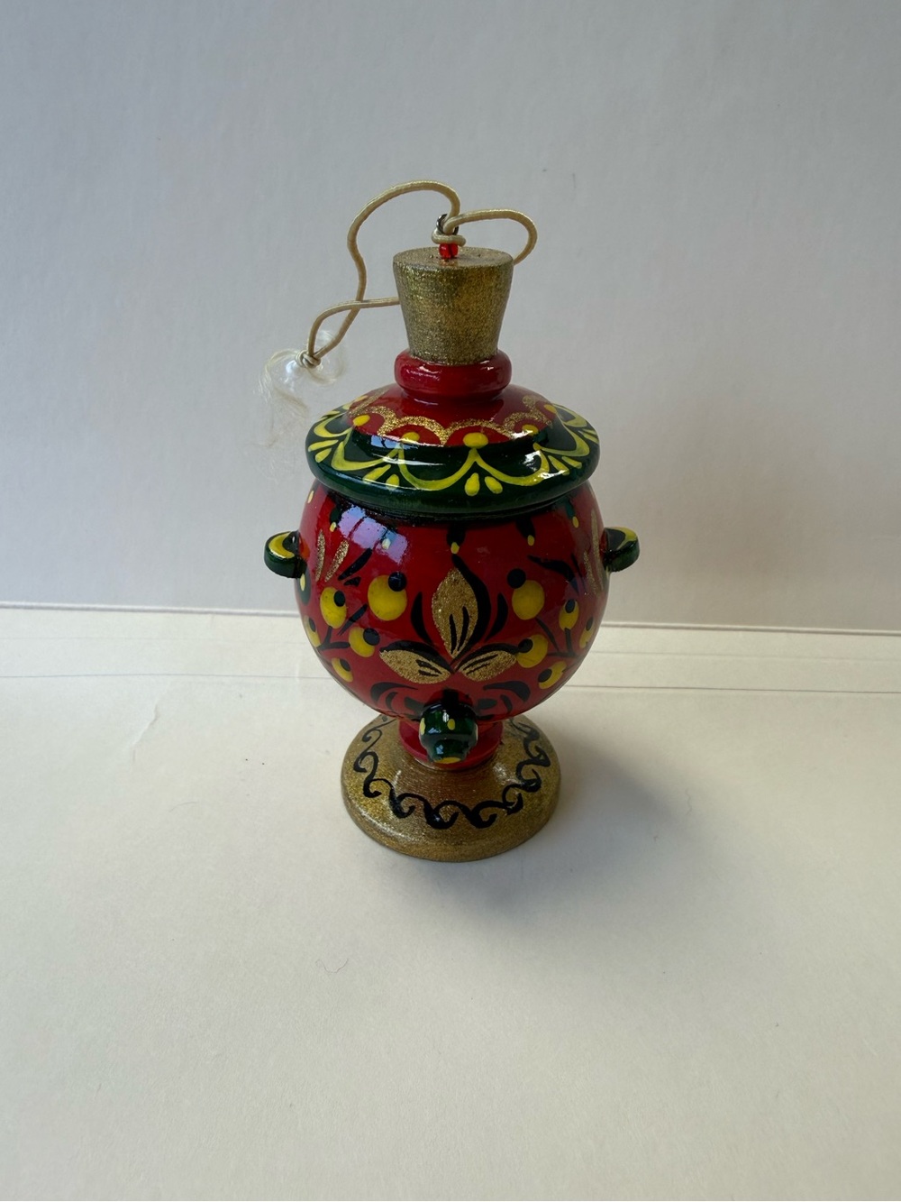 Hand Painted Genuine Russian Wooden “Samovar” Christmas Ornament